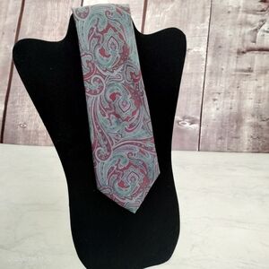 Paisley Tie Necktie Christopher Hayes Silk Burgundy Gray Made In Italy Formal
